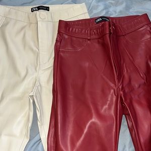 Red and Beige Faux Leather Pants